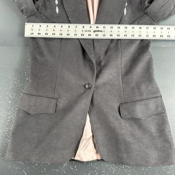 VTG Pagano West Blazer Womens 6 Gray Pink Diamond Yokes Poly Suede NWT USA - Picture 6 of 10